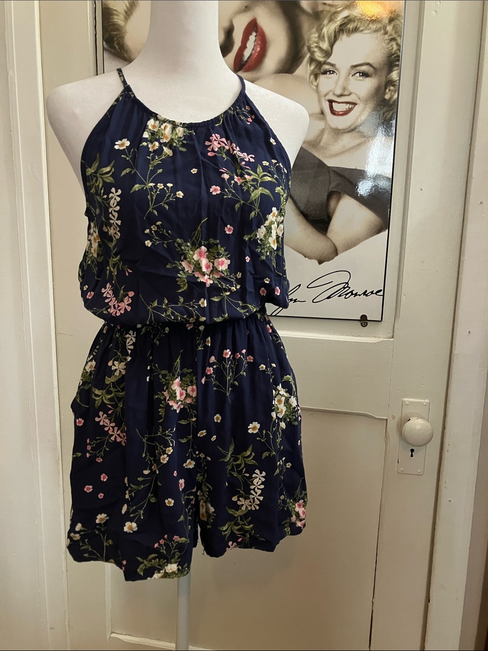 Old Navy Navy Floral Halter-Style Romper